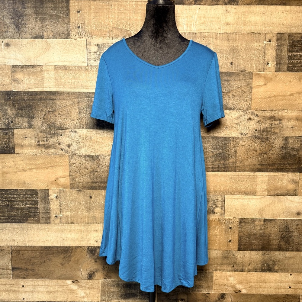 All For You Women's Teal Blue Short Sleeve Tee Shirt Dress Large L AB 694